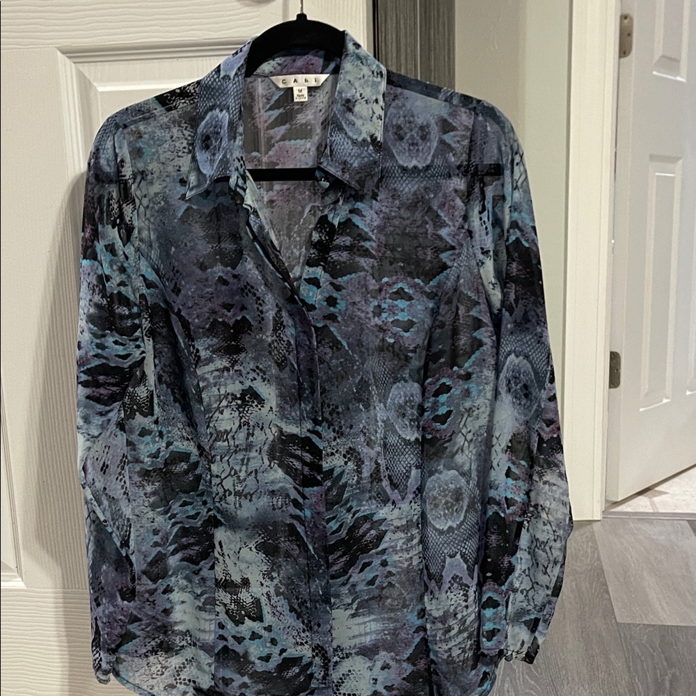 CAbi Women's Blue and Black Button Down Shirt